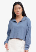 Long Sleeve Waffle Sweatshirt Blue