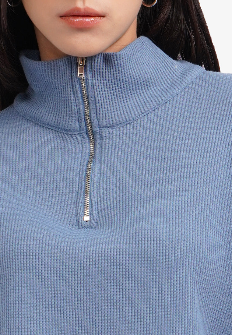 Long Sleeve Waffle Sweatshirt Blue
