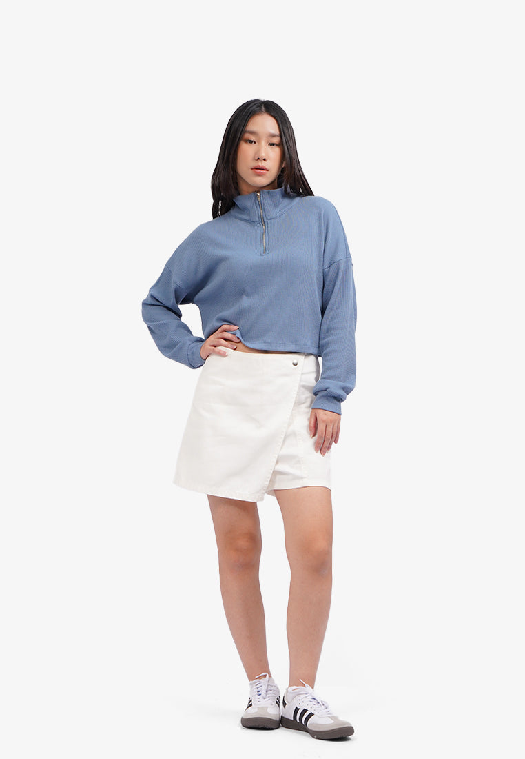 Long Sleeve Waffle Sweatshirt Blue