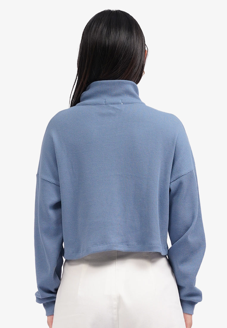 Long Sleeve Waffle Sweatshirt Blue