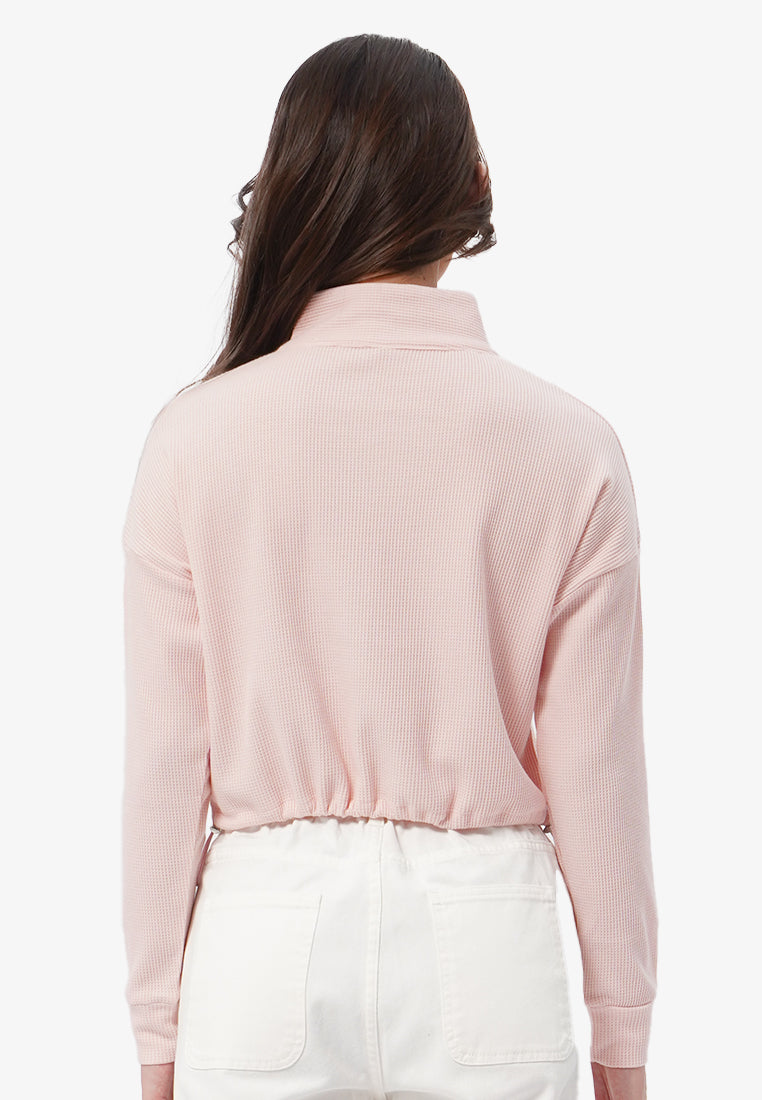 Zipped Up Long Sleeve Crop Sweatshirt L.Pink