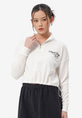 Zipped Up Long Sleeve Crop Sweatshirt Off White