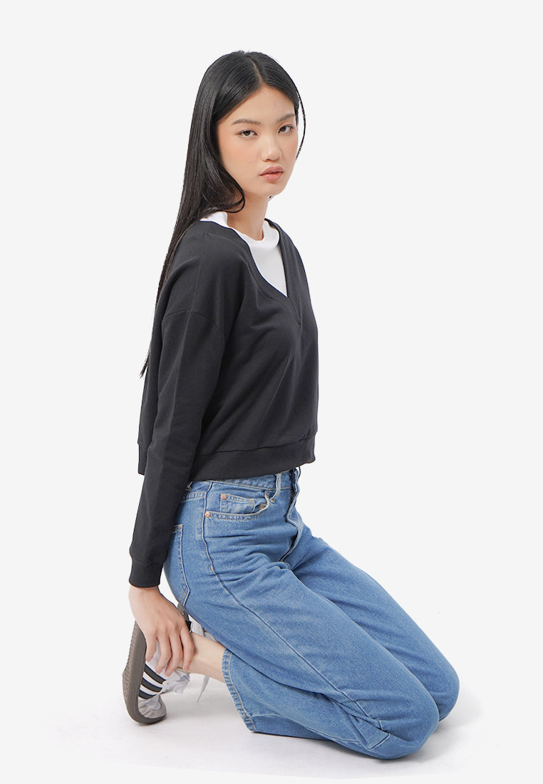 Double Collar Sweatshirt Black
