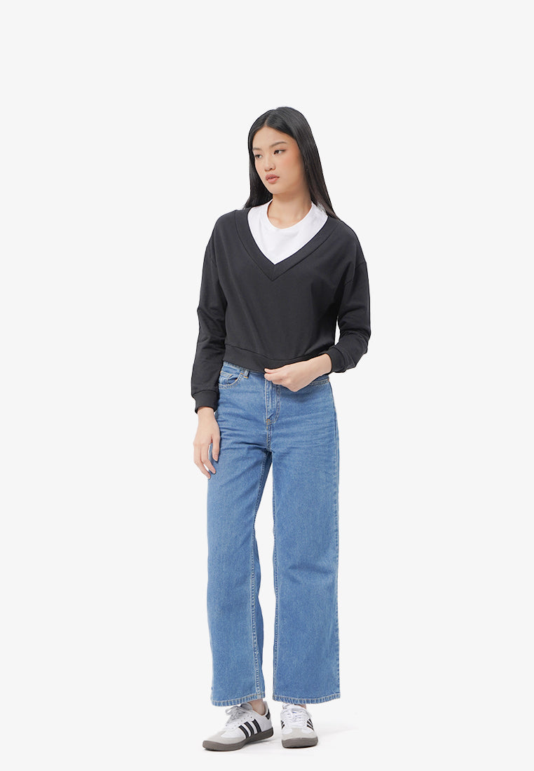 Double Collar Sweatshirt Black