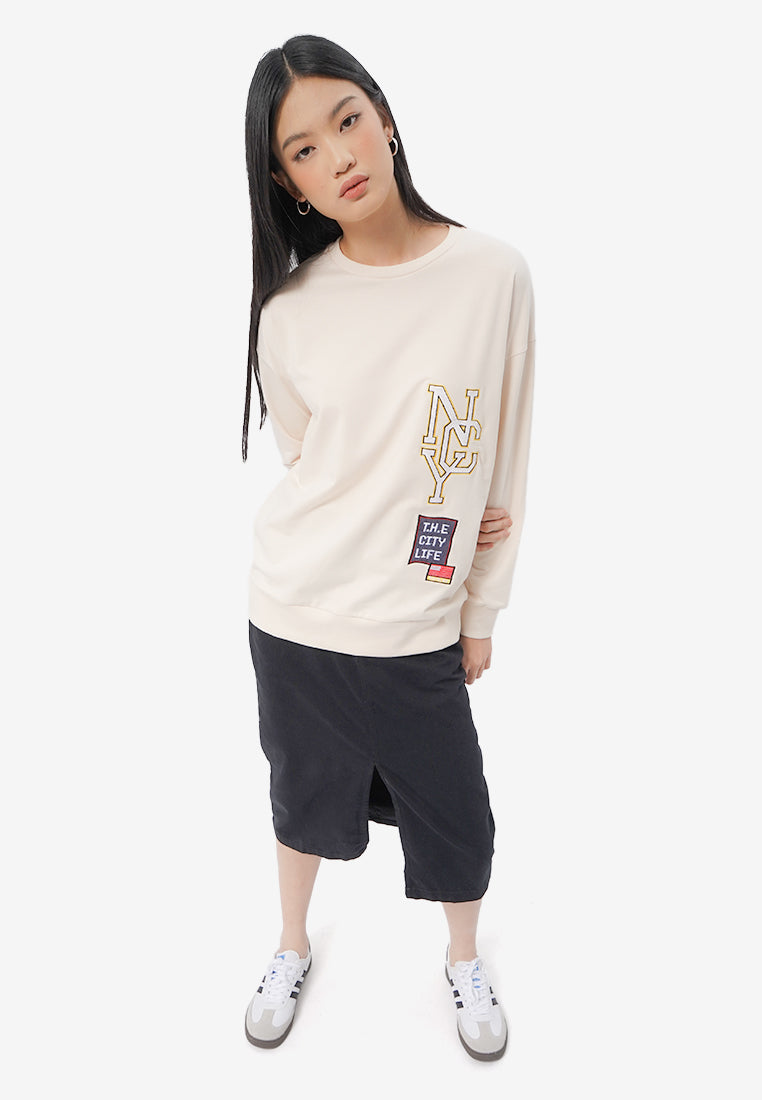 Oversized Graphic Sweatshirt Ecru