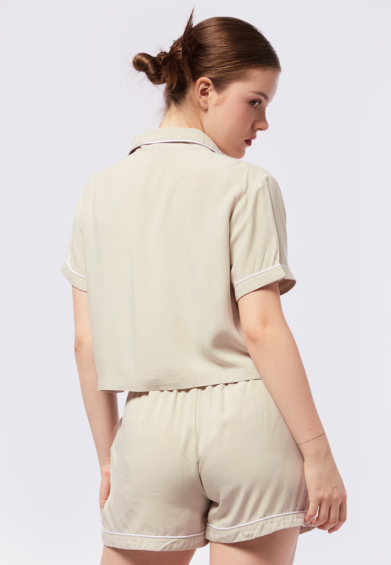 Piped-Trim Shirt and Shorts Pajama Set