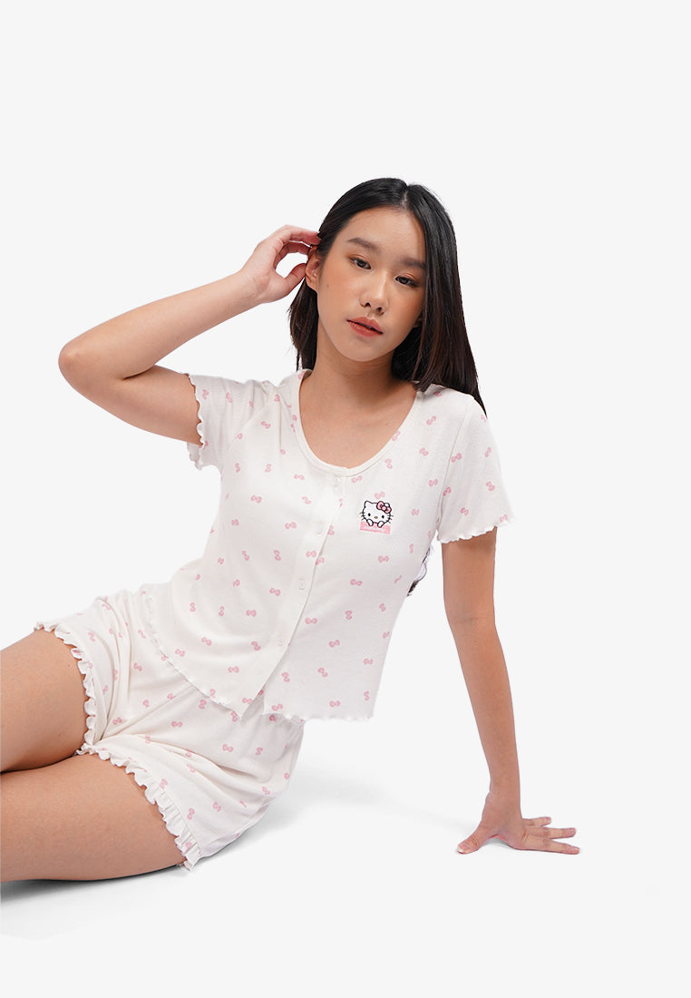 Hello Kitty One Set Short Sleeve Pajamas White