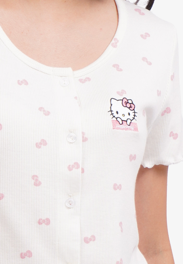 Hello Kitty One Set Short Sleeve Pajamas White
