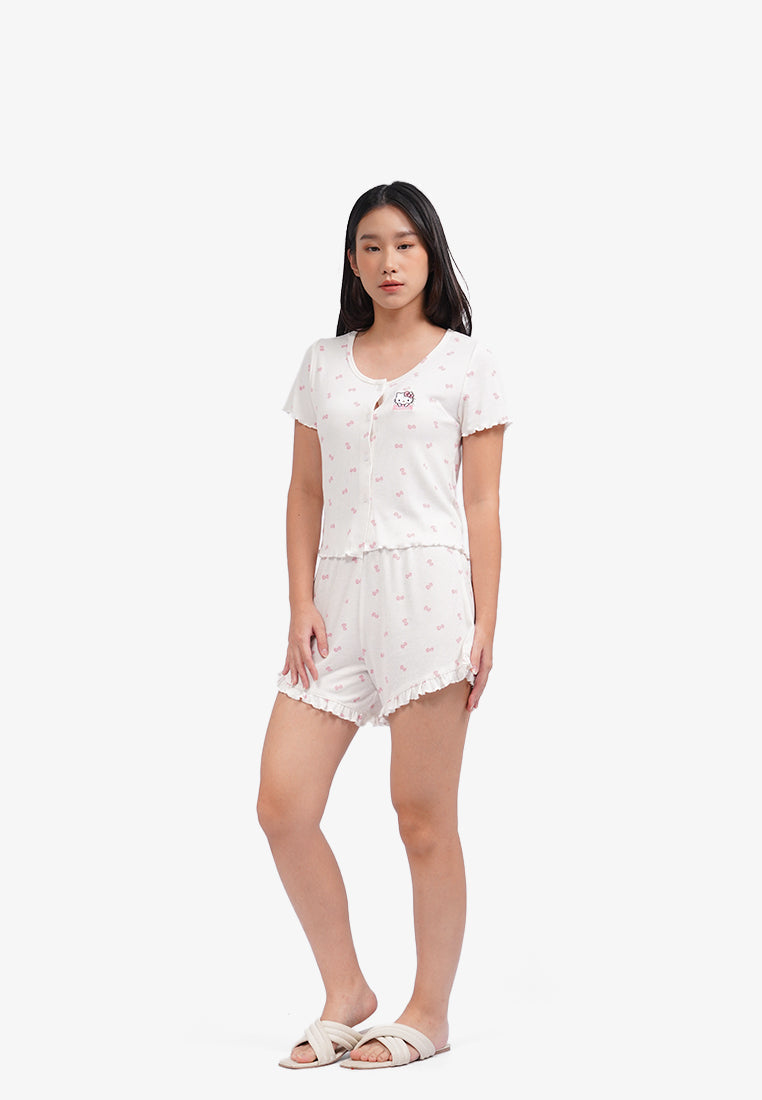 Hello Kitty One Set Short Sleeve Pajamas White