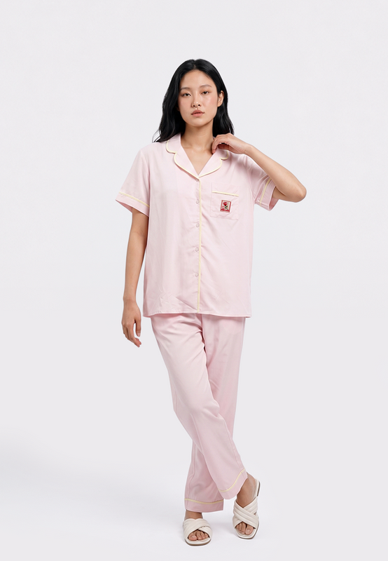 Shirt & Long Pants Woven Pajama Set