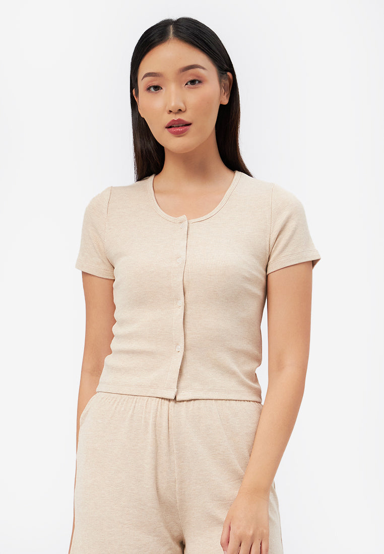 Short Sleeve T-Shirt Lounge Set Oatmeal
