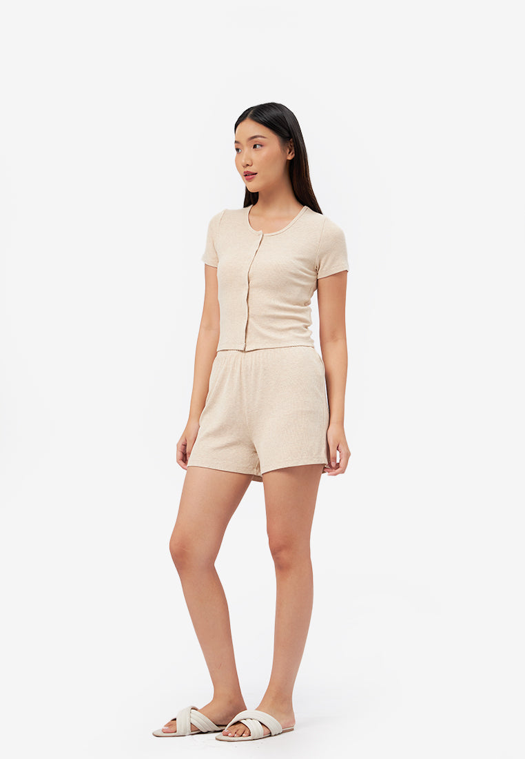 Short Sleeve T-Shirt Lounge Set Oatmeal