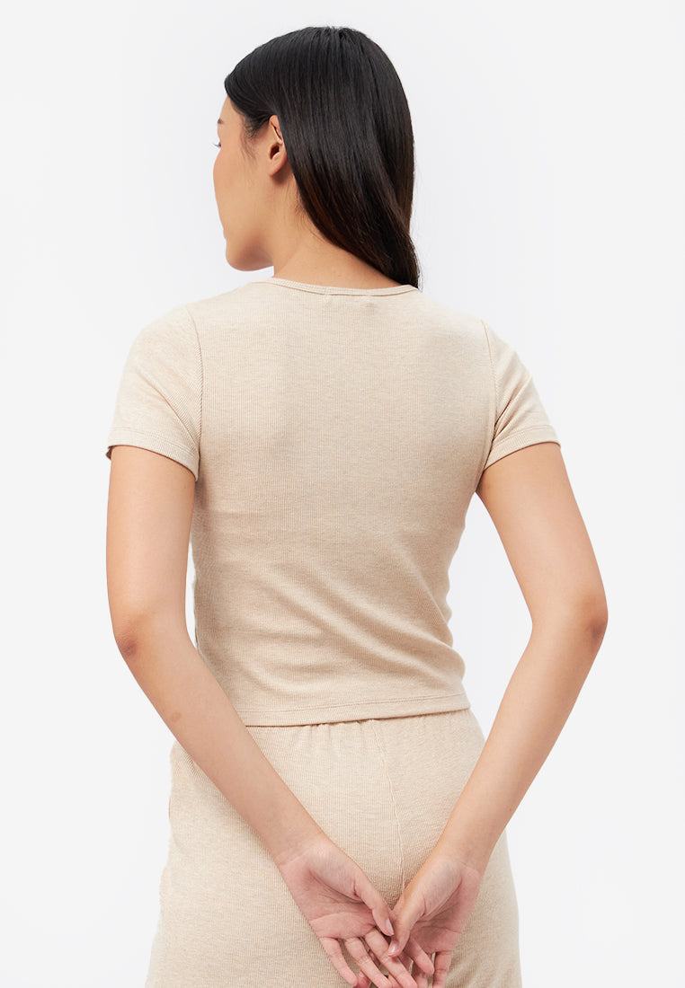 Short Sleeve T-Shirt Lounge Set Oatmeal