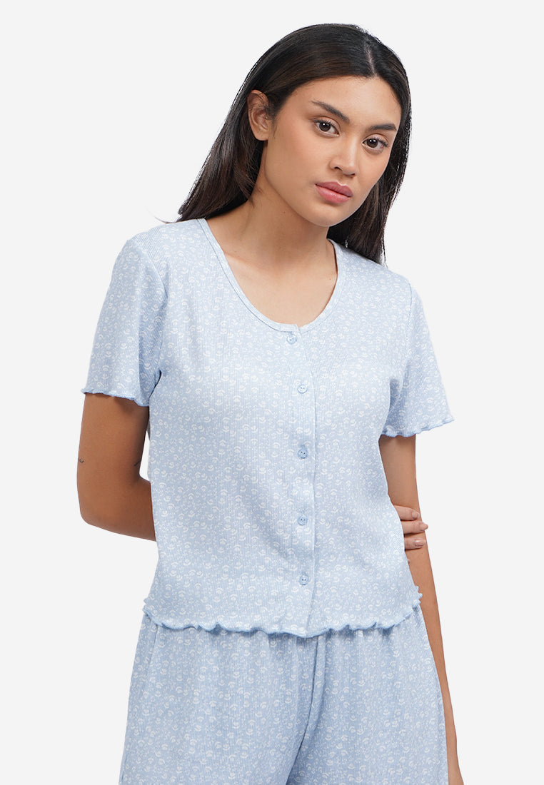 Printed Short Pajama Set Blue