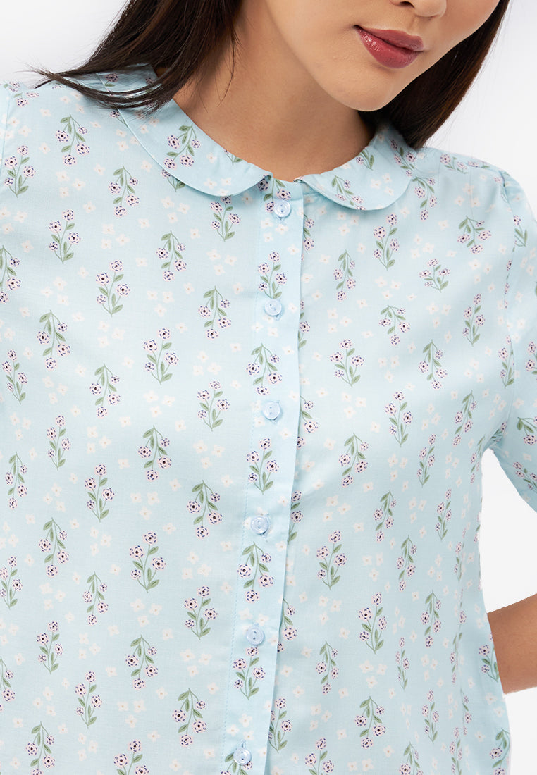 Short Sleeve Printed Pajamas Set Blue
