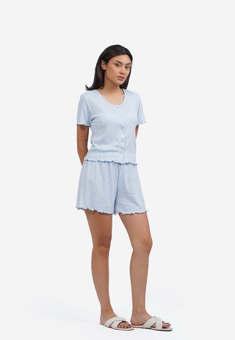 Printed Short Pajama Set Blue