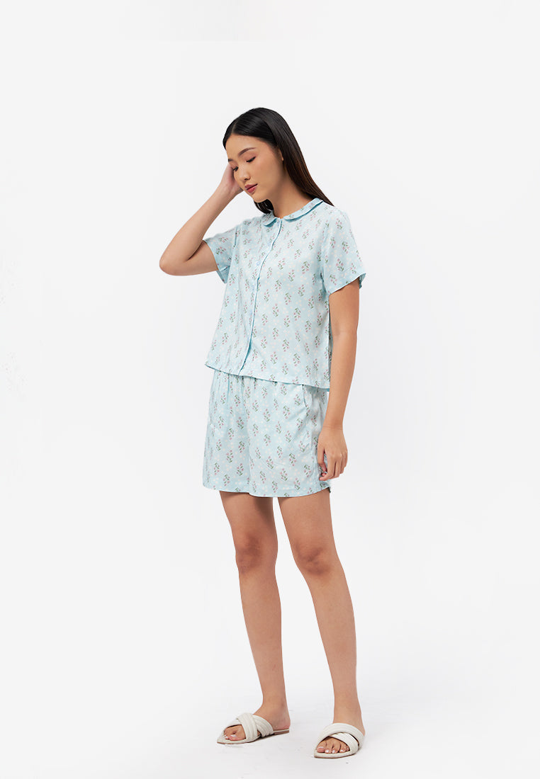 Short Sleeve Printed Pajamas Set Blue