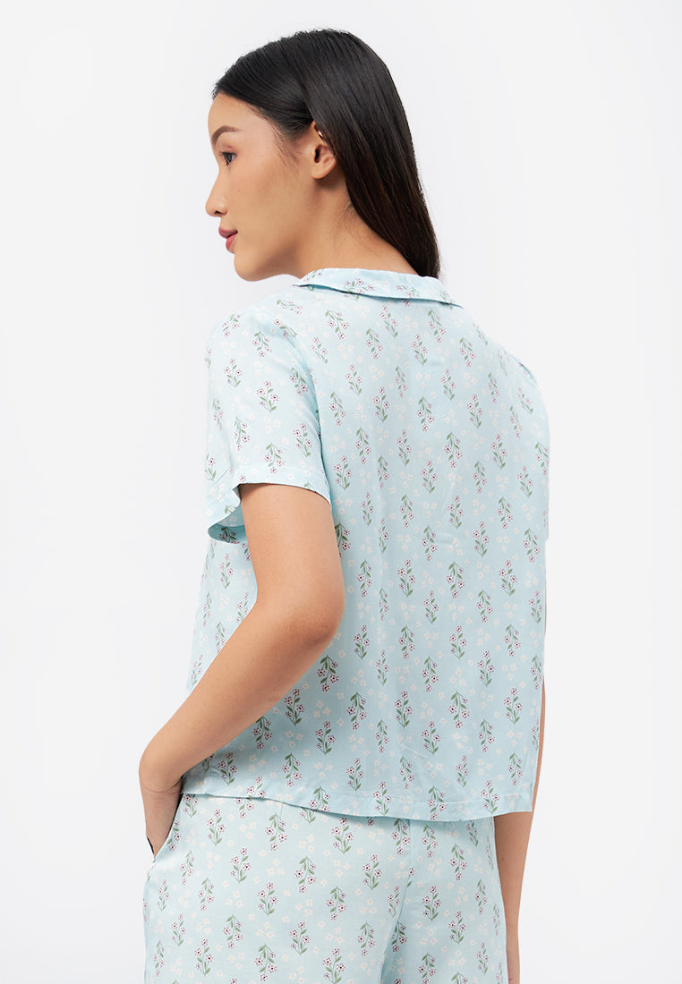 Short Sleeve Printed Pajamas Set Blue