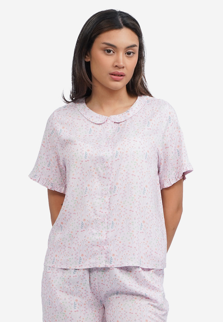 Printed Short Sleeve Pajama Set Pink