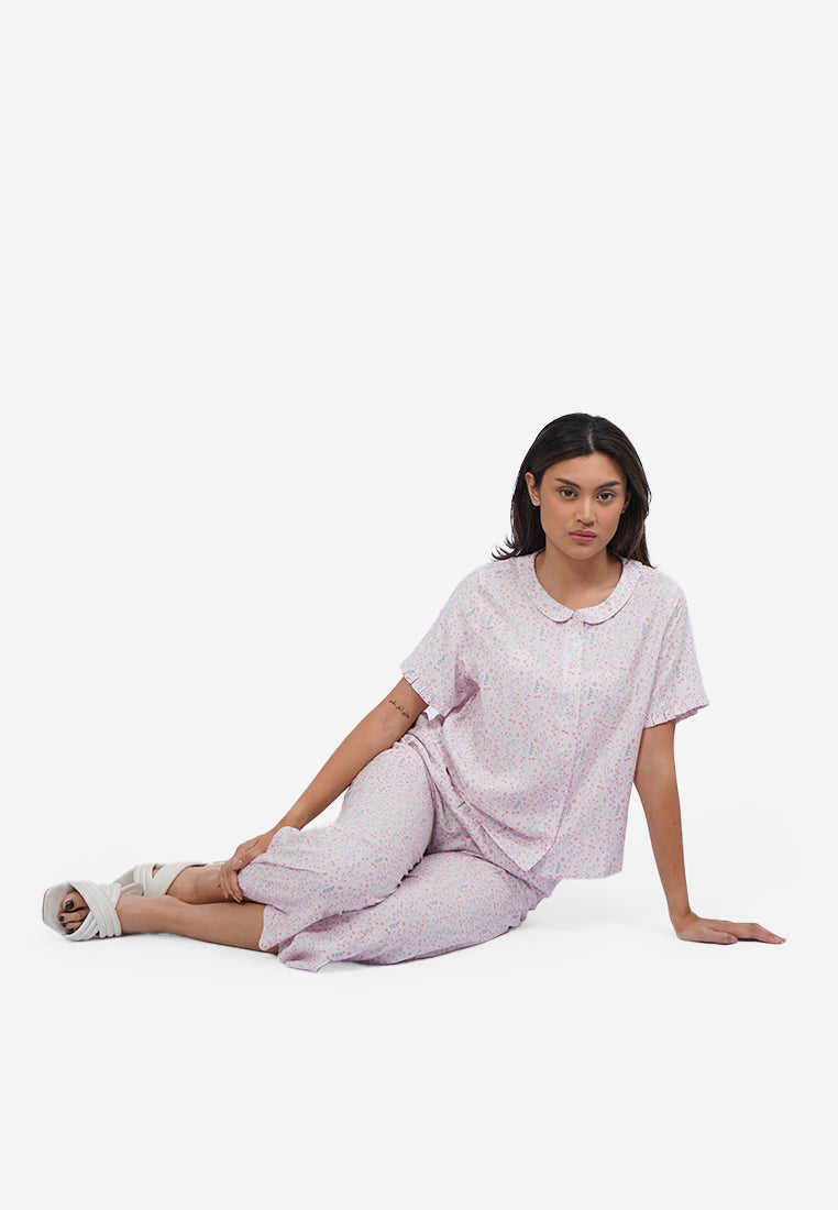 Printed Short Sleeve Pajama Set Pink
