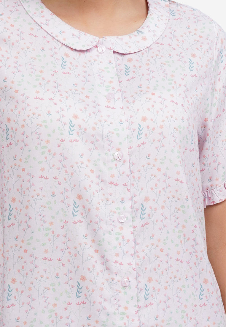 Printed Short Sleeve Pajama Set Pink