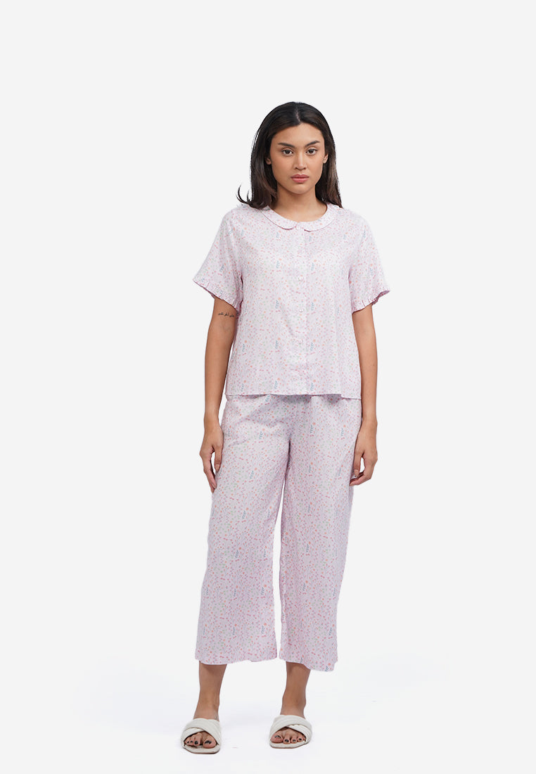 Printed Short Sleeve Pajama Set Pink