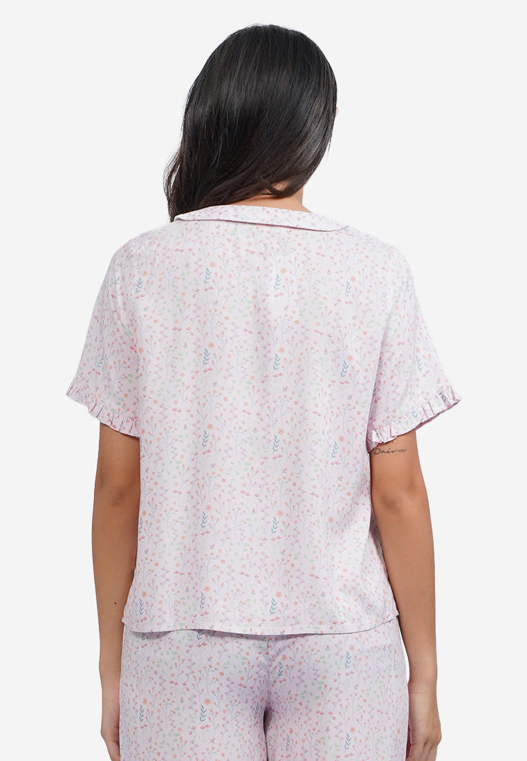 Printed Short Sleeve Pajama Set Pink