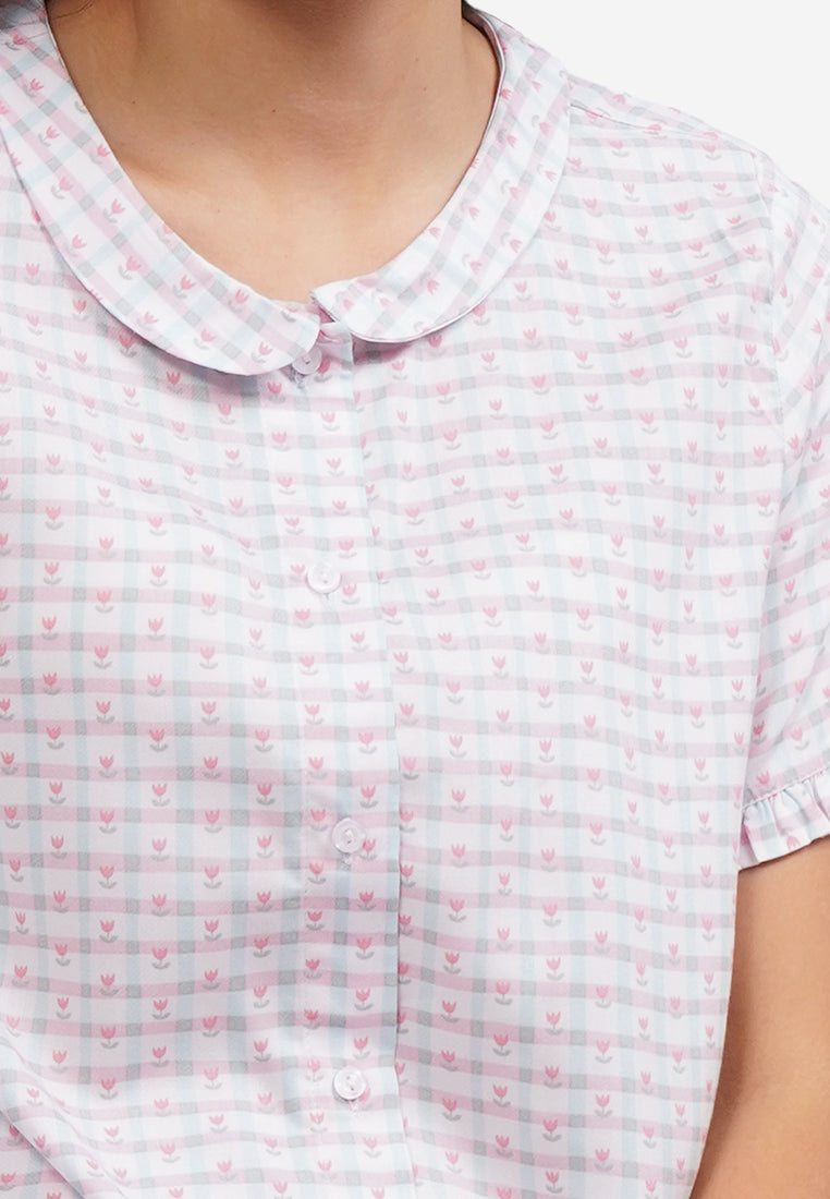 Checks Printed Short Sleeve Pajama Set Pink