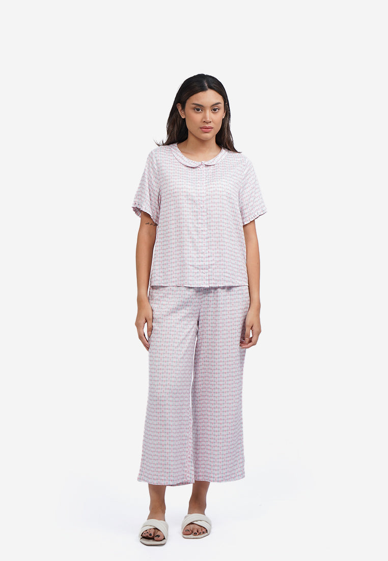 Checks Printed Short Sleeve Pajama Set Pink