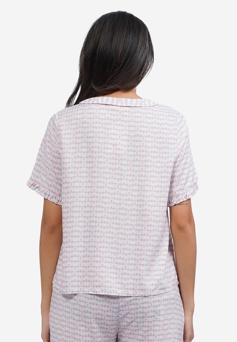 Checks Printed Short Sleeve Pajama Set Pink