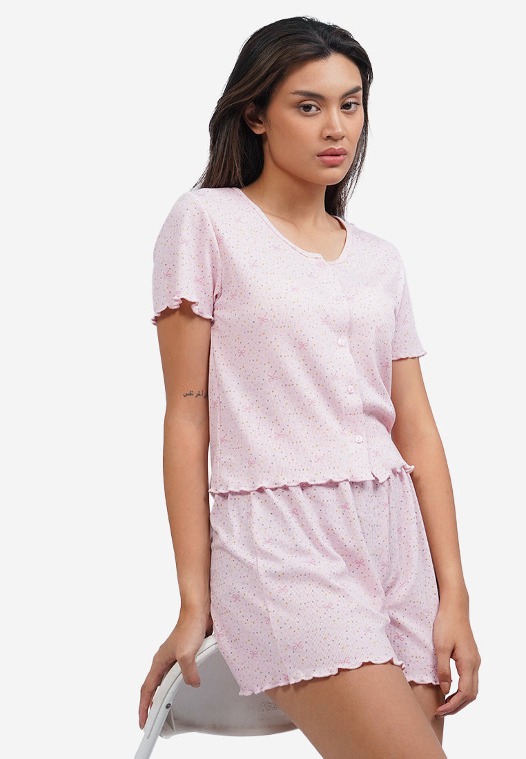 Printed Short Pajama Set Pink