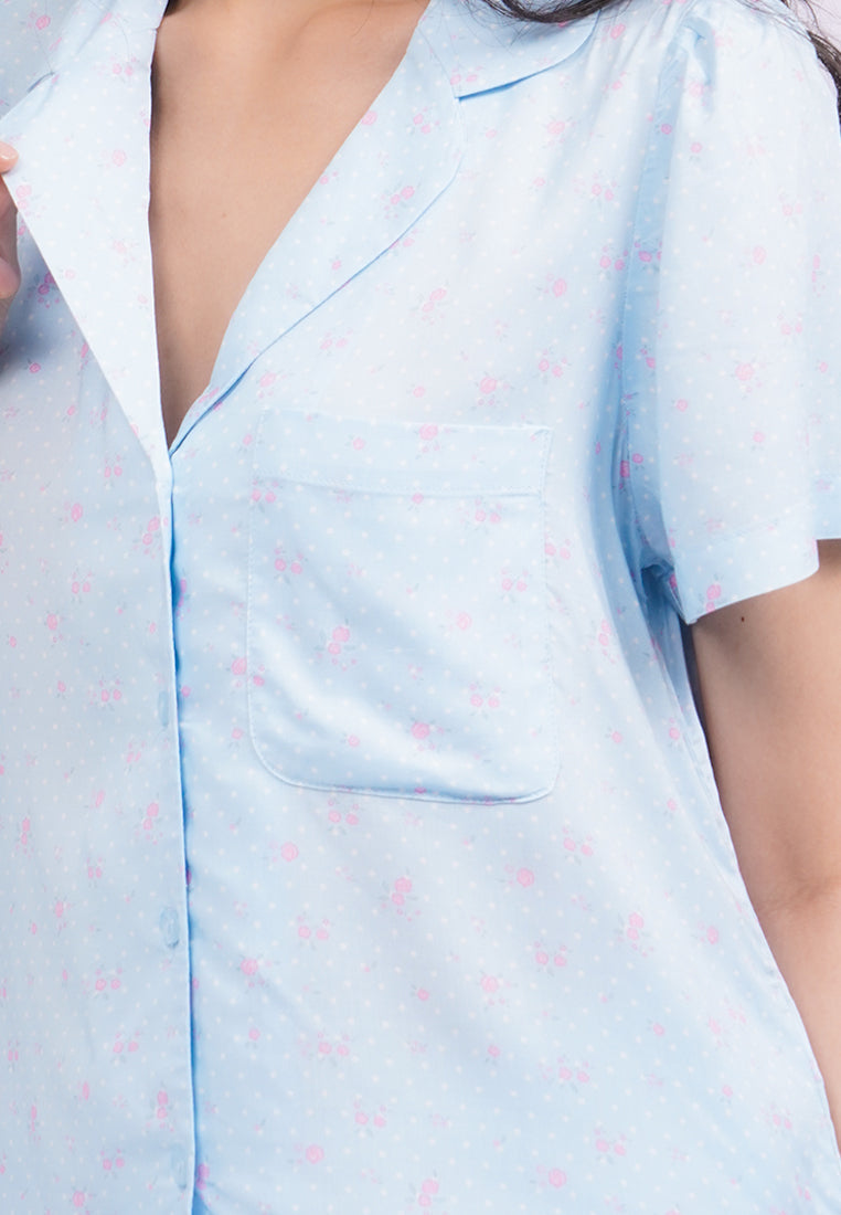 Long Pants Printed Pajama Set Blue