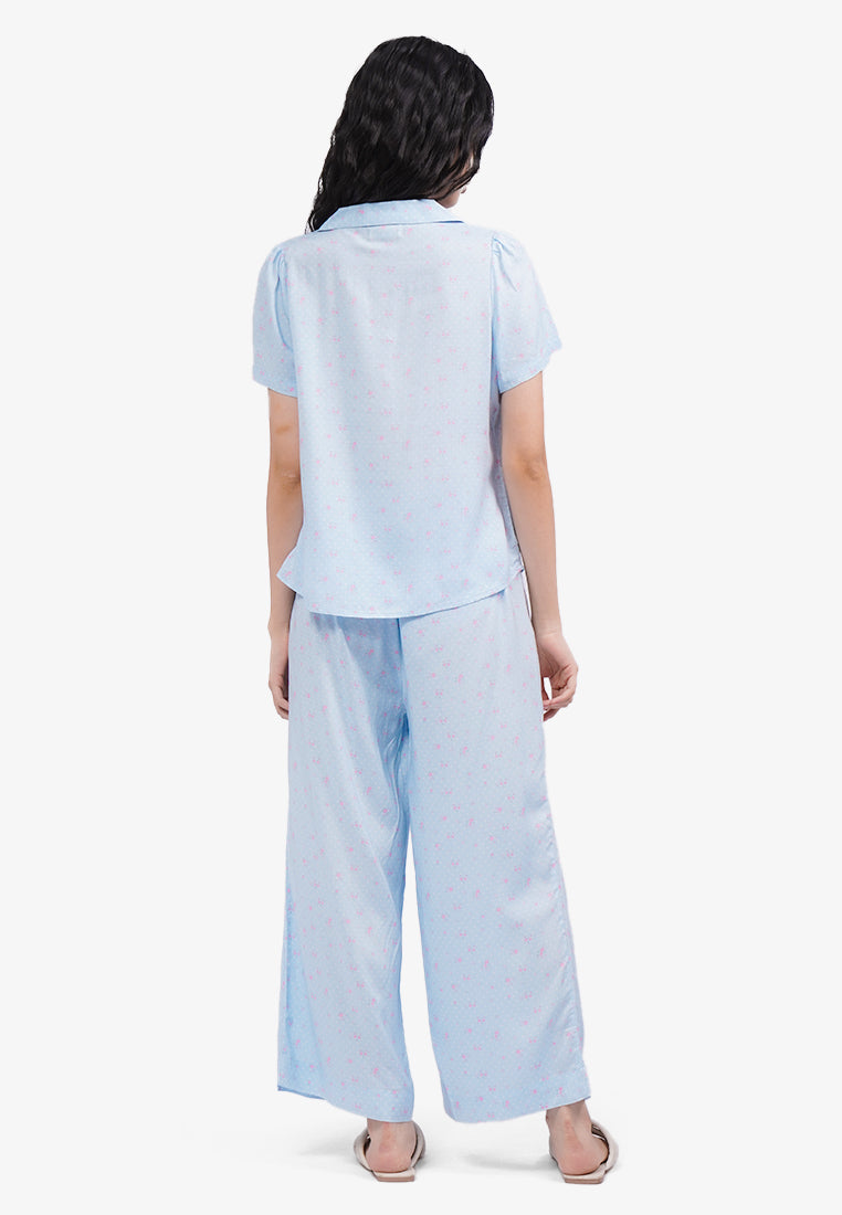 Long Pants Printed Pajama Set Blue