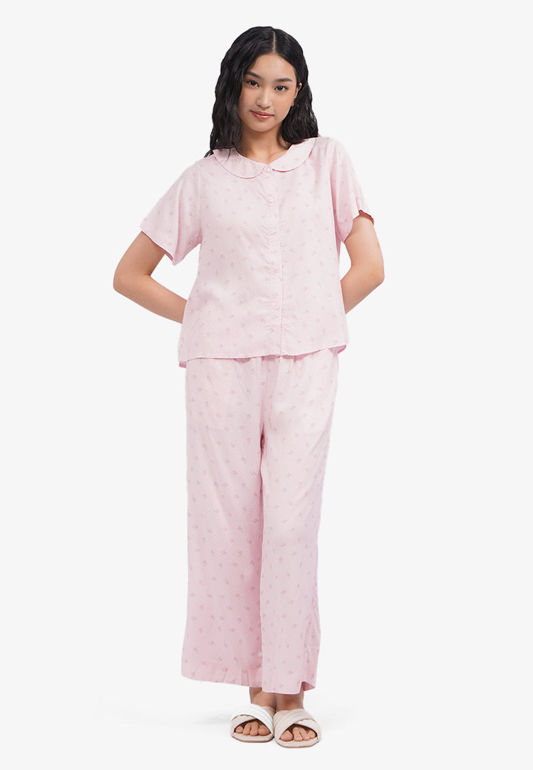 Long Pants Printed Pajama Set Pink