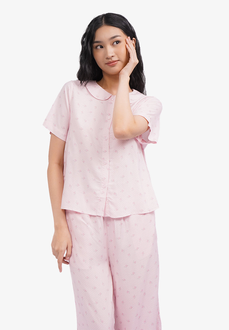 Long Pants Printed Pajama Set Pink