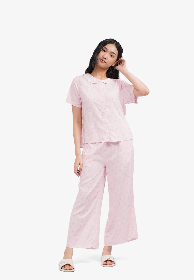 Long Pants Printed Pajama Set Pink