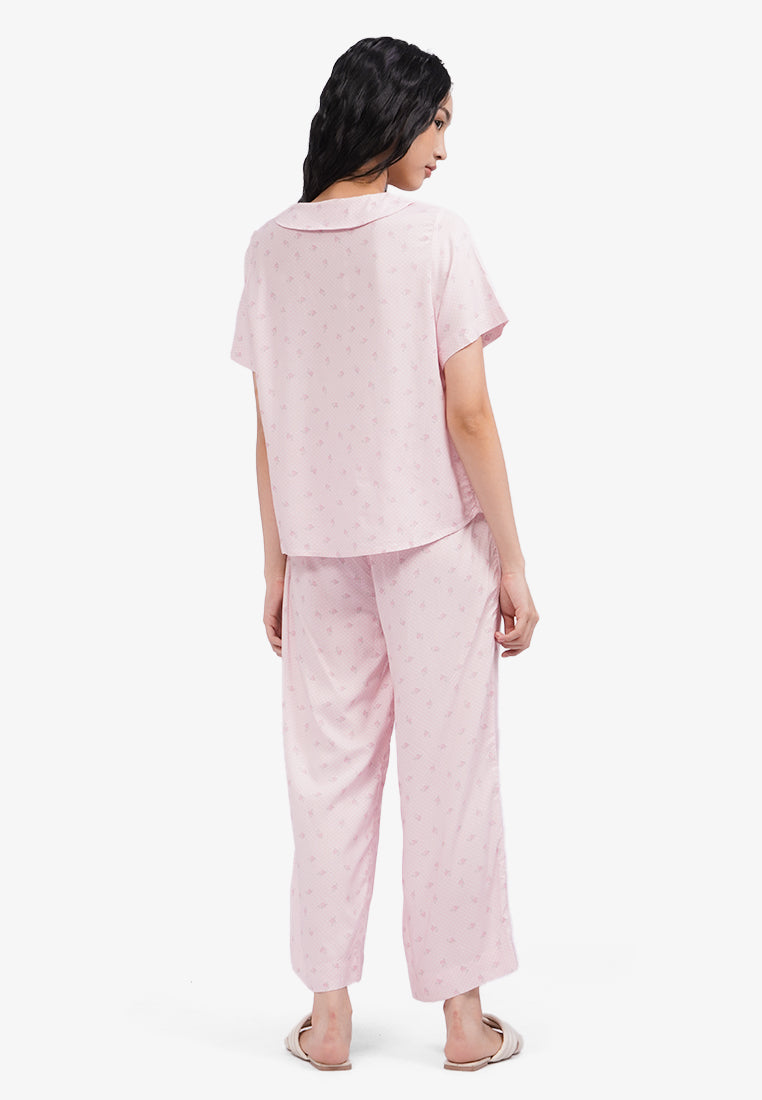 Long Pants Printed Pajama Set Pink