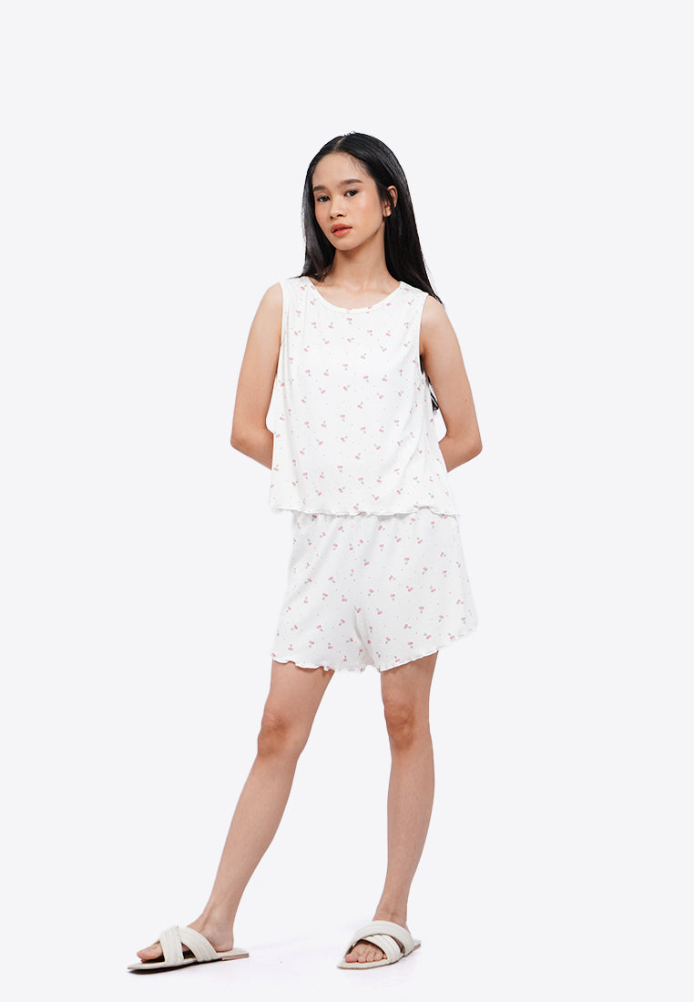 Printed Rib Sleeveless Pajama Set