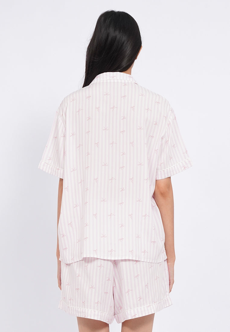 Printed Notch Collar Shorts Pajama Set