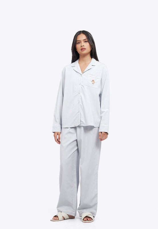 Embroidered Long Pants Pajama Set