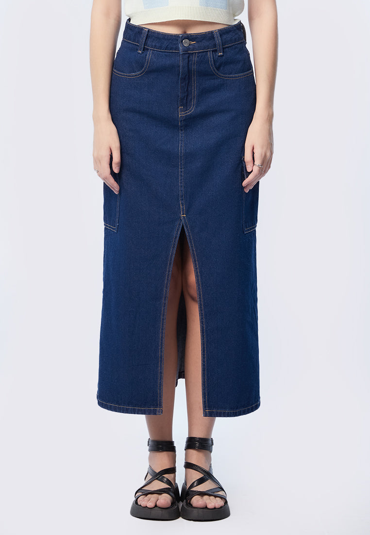 Cargo Maxi Skirt with Front Slit