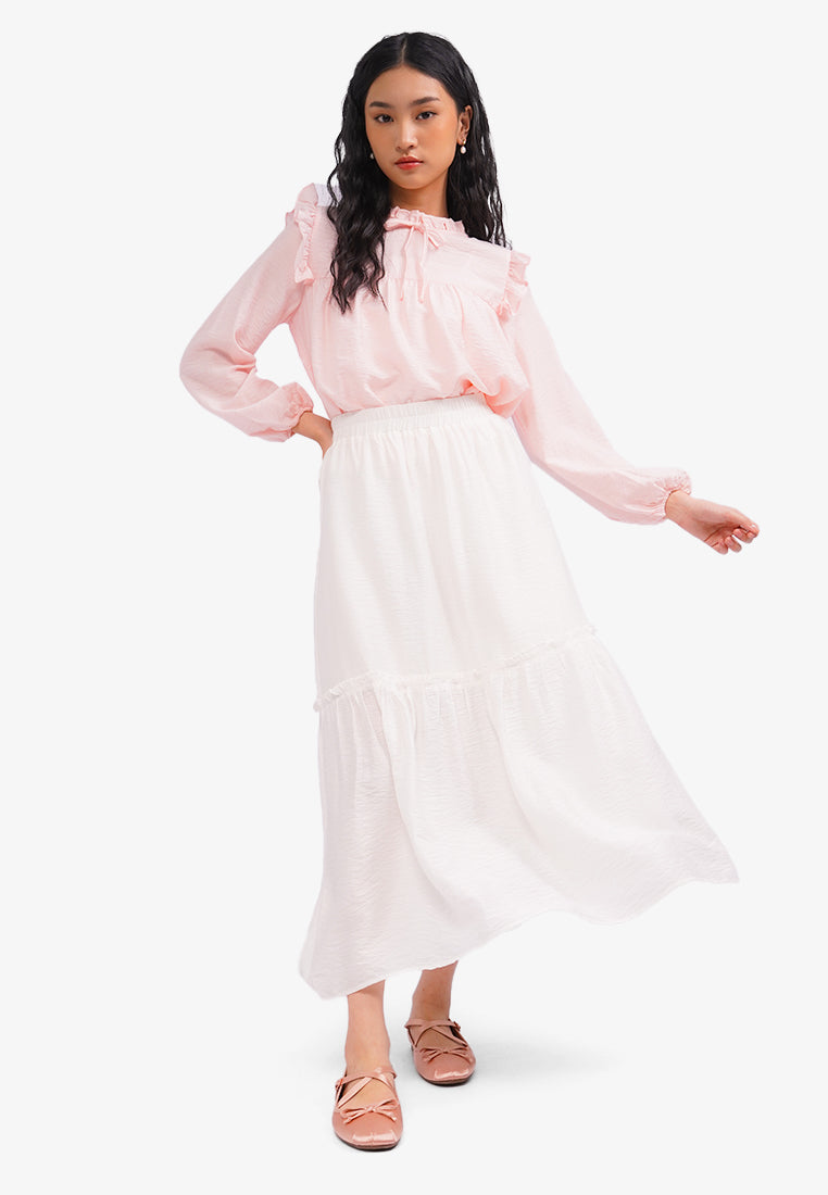 Tiered Maxi Skirt Off White