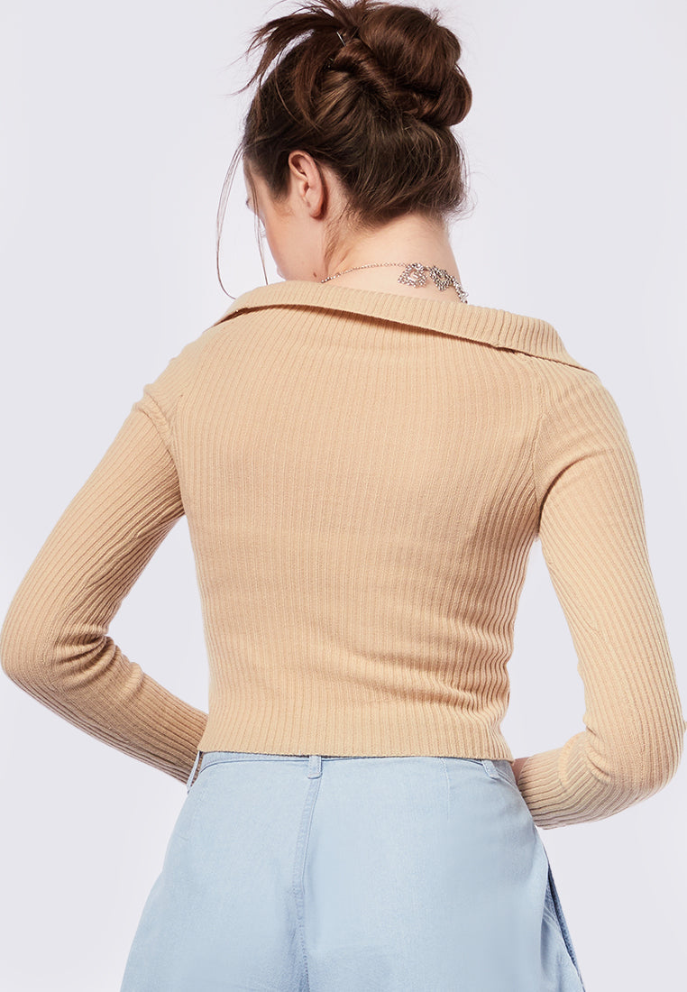 Off Shoulder Long Sleeve Knit Top