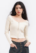 Off Shoulder Long Sleeve Zip Top