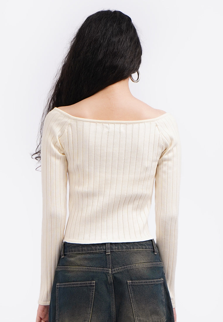Off Shoulder Long Sleeve Zip Top