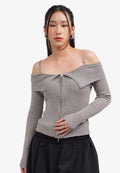 Off Shoulder Zipped Long Sleeve Top Grey