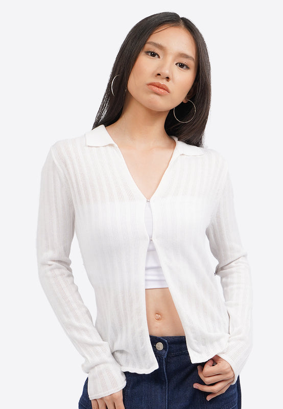 Long Sleeve Knit Top with Button