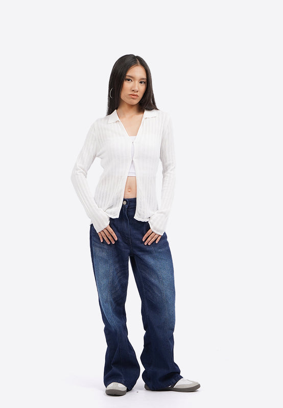 Long Sleeve Knit Top with Button