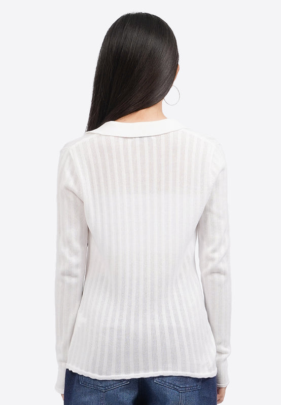 Long Sleeve Knit Top with Button