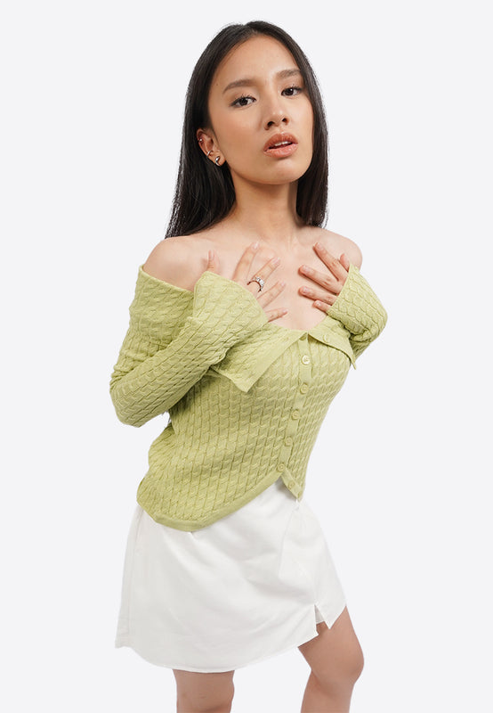 Off Shoulder Long Sleeve Knit Top